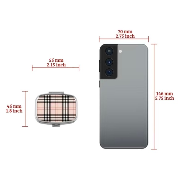 Plaid Pattern Rectangular Makeup/Pill case Mirror With Storage Function - Picture 5 of 5